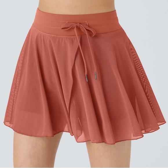 HALARA High Waisted Drawstring Contrast Mesh 2-in-1 Pocket Flowy Skort size M - Picture 5 of 12